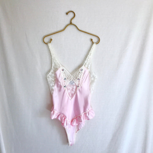 Vintage Pink Lace Ruffle Teddy S