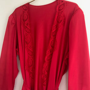 Vintage Red Robe with Lace Trim XL