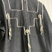 Load image into Gallery viewer, Vintage Black Denim Fringe Jacket w/ Western Beads XL