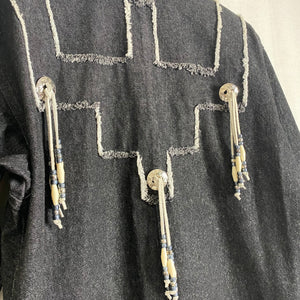 Vintage Black Denim Fringe Jacket w/ Western Beads XL