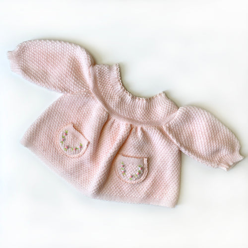 Vintage Pale Pink Crocheted Sweater 3-6M
