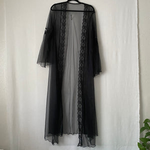 Vintage Sheer Black Nylon Robe XL