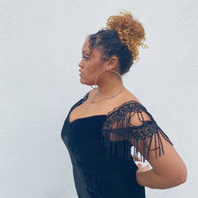 Load image into Gallery viewer, Vintage Black Velvet Cocktail Dress with Fringe Trim XL