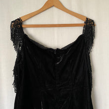 Load image into Gallery viewer, Vintage Black Velvet Cocktail Dress with Fringe Trim XL