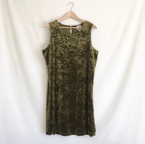 Vintage 1990's Olive Green Crushed Velvet Dress 1X
