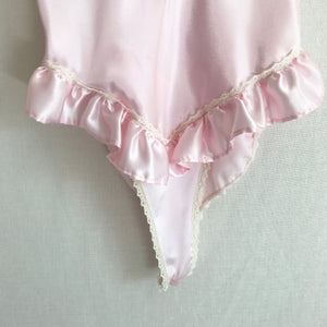 Vintage Pink Lace Ruffle Teddy S