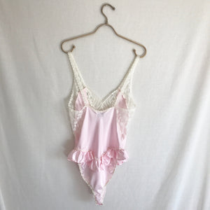 Vintage Pink Lace Ruffle Teddy S