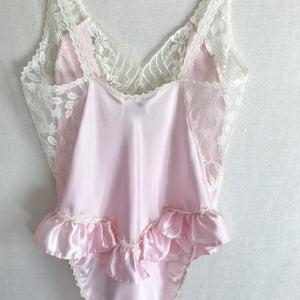 Vintage Pink Lace Ruffle Teddy S