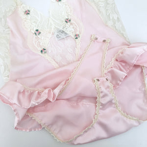 Vintage Pink Lace Ruffle Teddy S