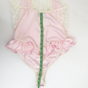 Vintage Pink Lace Ruffle Teddy S