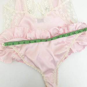 Vintage Pink Lace Ruffle Teddy S