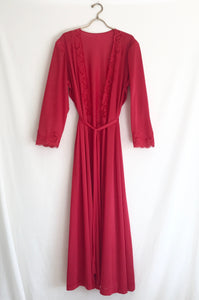 Vintage Red Robe with Lace Trim XL