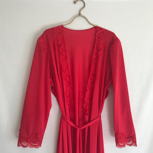 Vintage Red Robe with Lace Trim XL