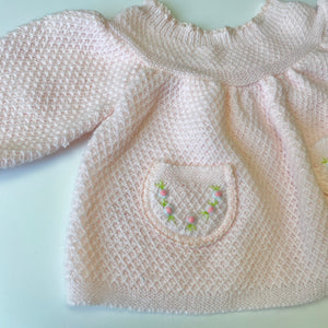 Vintage Pale Pink Crocheted Sweater 3-6M