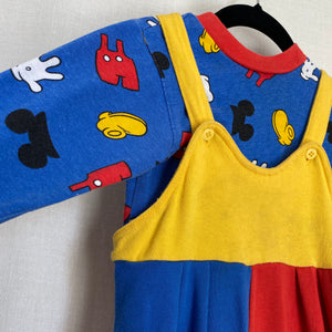 Vintage 1990's Baby Mickey Mouse 2 Piece Overall Set 18M