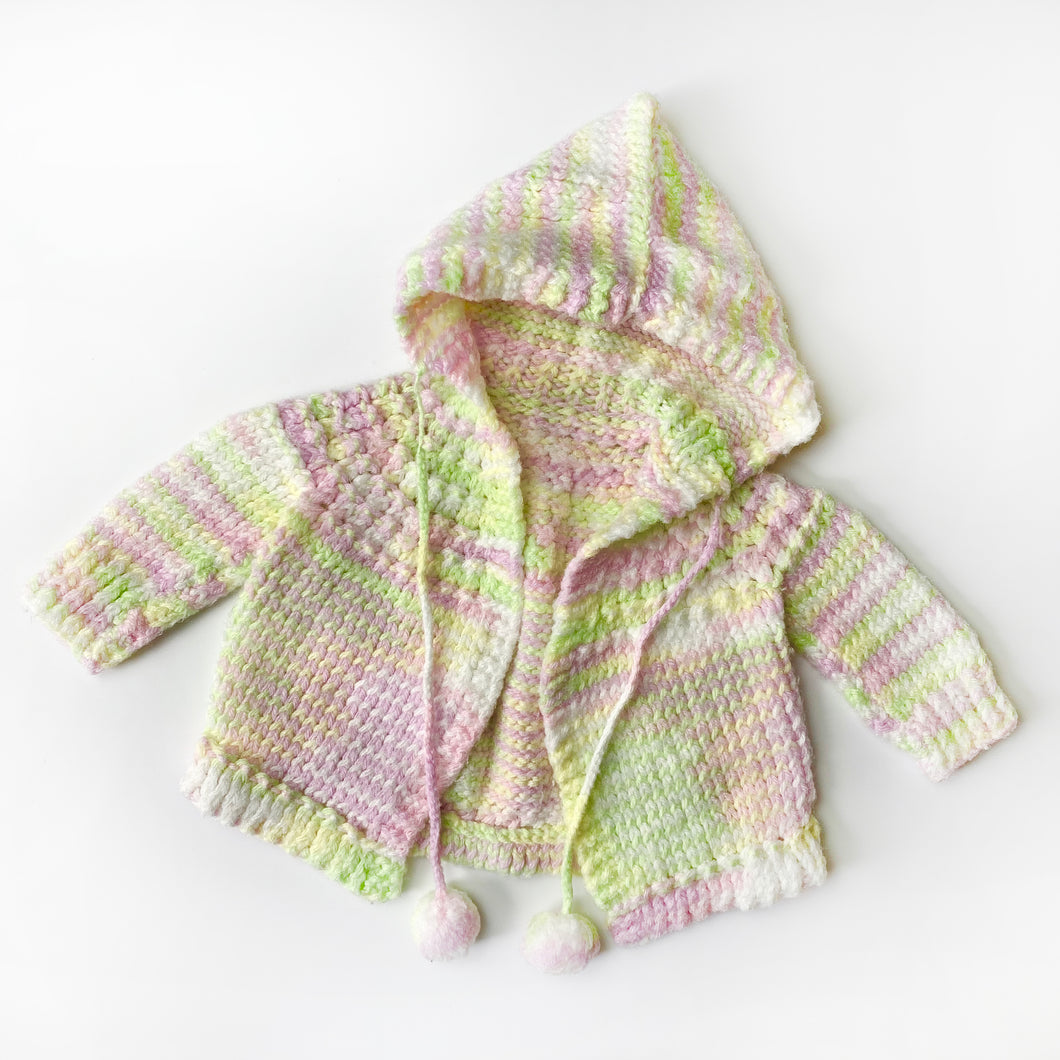 Vintage Crocheted Pastel Hooded Cardigan 18-24M