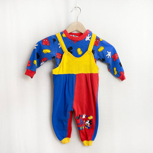 Vintage 1990's Baby Mickey Mouse 2 Piece Overall Set 18M