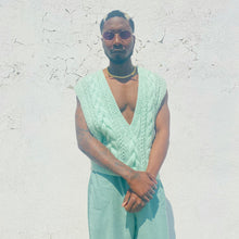 Load image into Gallery viewer, Vintage Mint Green Hand Knit Sweater Vest M