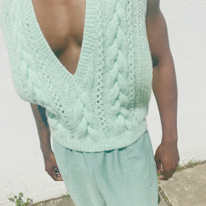 Vintage Mint Green Hand Knit Sweater Vest M