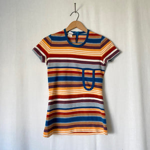 Vintage 70's Quirky Pocket Striped Tee S