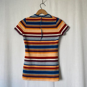 Vintage 70's Quirky Pocket Striped Tee S