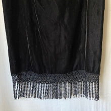 Load image into Gallery viewer, Vintage Black Velvet Cocktail Dress with Fringe Trim XL