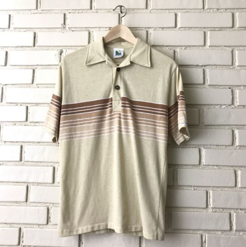 70's Retro Striped Collared Shirt M