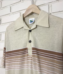 70's Retro Striped Collared Shirt M