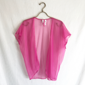 Vintage Pink Sheer Kimono Lace Trim L