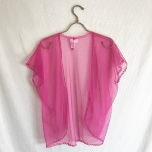 Vintage Pink Sheer Kimono Lace Trim L