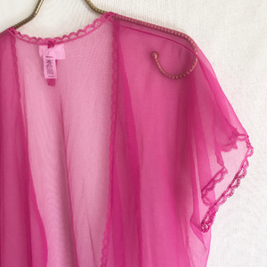 Vintage Pink Sheer Kimono Lace Trim L