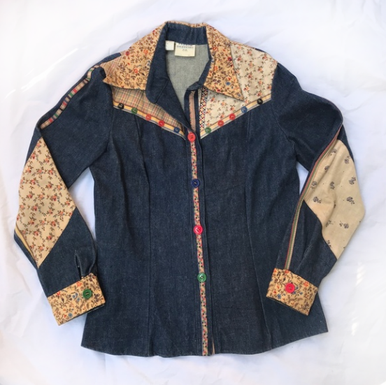 1970's Denim Patchwork Button Down