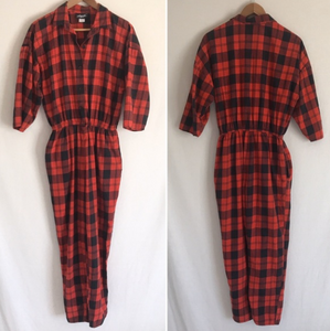 Vintage 1980's Buffalo Plaid Jumpsuit M