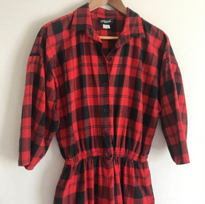 Vintage 1980's Buffalo Plaid Jumpsuit M